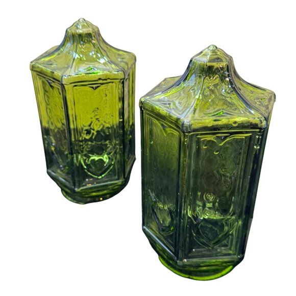 Vintage Glass Light Covers Other - Vintage Green Glass Hexagonal Shaped Lamp Shades/ Light Covers Set Of 2
